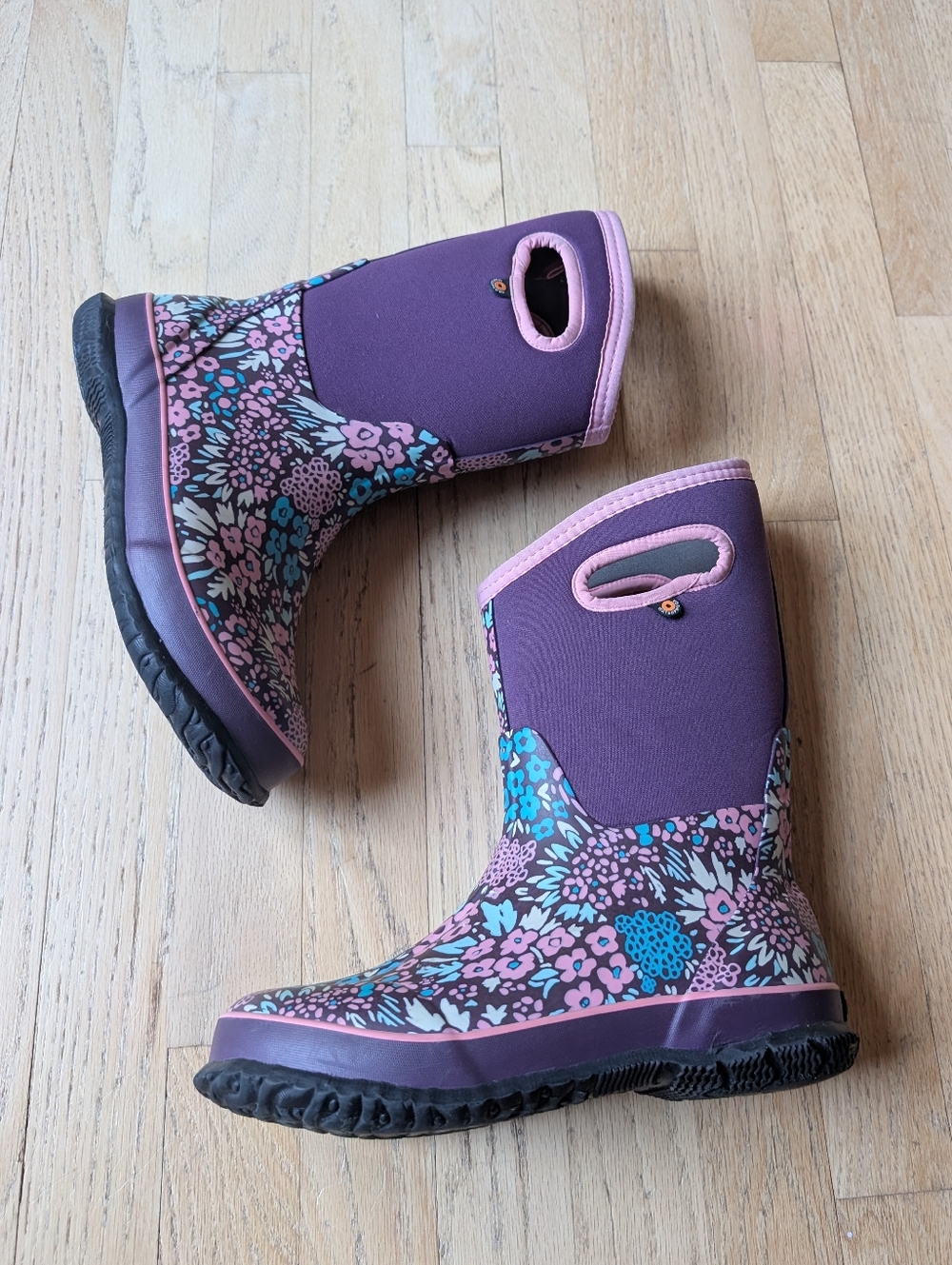 Bogs Kids Purple Floral Waterproof Rain Boots with Pink Trim